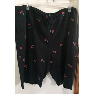 Breckenridge 24 Black With Cherries Print Cutoff Pants Drawstring Waist Wide Leg